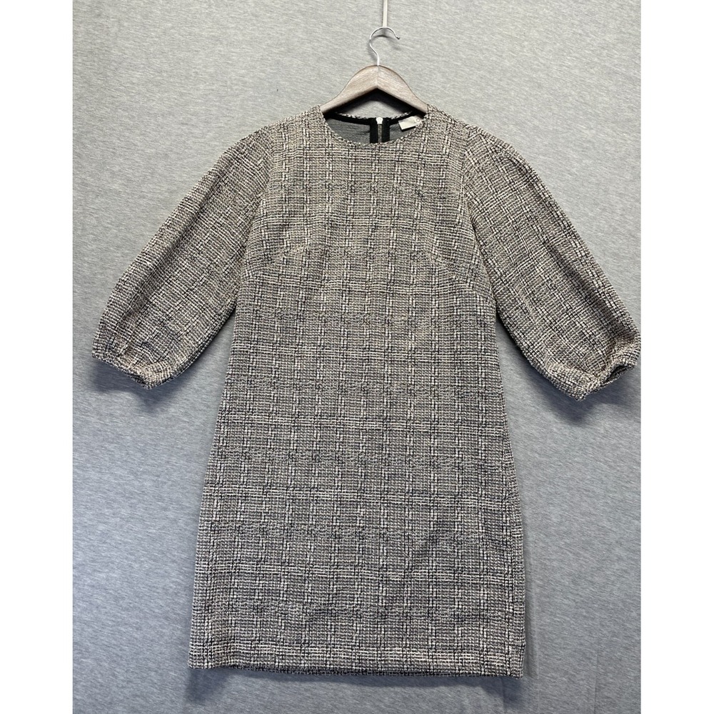 Loft Tweed Shift Dress Women 0 Multicolor Metallic Thread Bubble Sleeve Back Zip